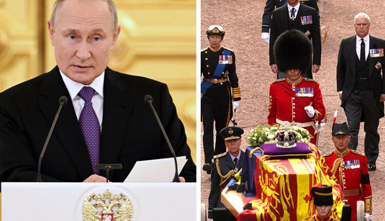 Vladimir Putin, presidente de Rusia y féretro de la reina Isabel II