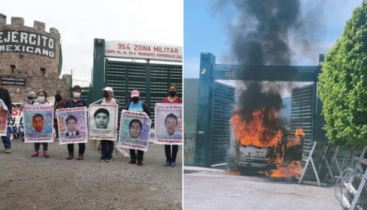 Normalistas lanzaron piedras y petardos en la puerta del 27 Batallón de Infantería, en Iguala, Guerrero