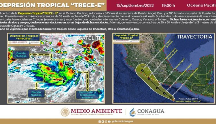 Trayectoria de la Depresión Tropical Trece-E