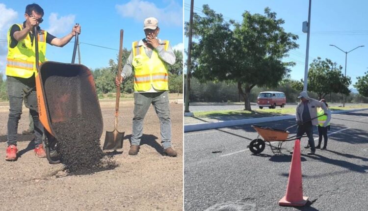 Trabajadores realizando pavimentación en La Paz