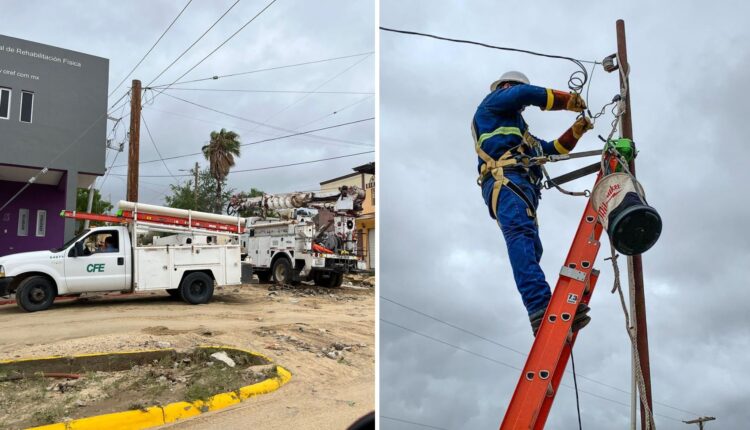 Personal de la Comisión Federal de Electricidad en las labores de reconexión de energía