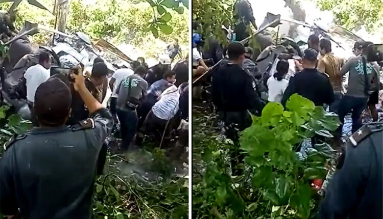 Helicóptero desplomado en el municipio de Centla, Tabasco