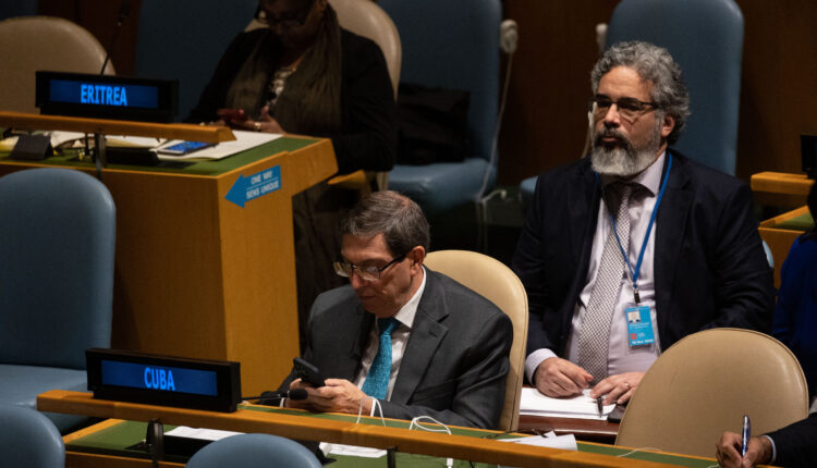 Bruno Eduardo Rodríguez Parrilla, Ministro de Relaciones Exteriores de Cuba en una reunión de la Asamblea General de la ONU sobre el embargo de Estados Unidos contra Cuba.