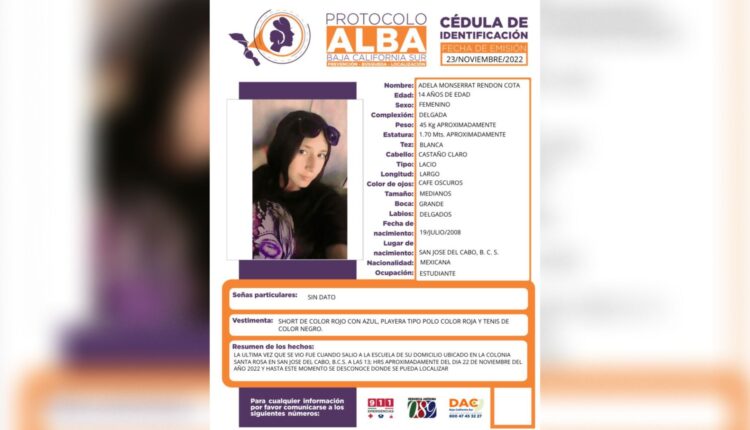 Ficha de búsqueda de Adela Monserrat Rendón Cota de 14 años de edad
