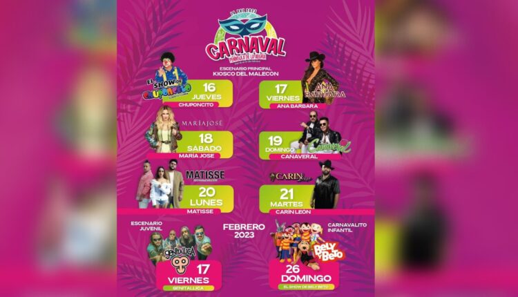 Cartelera de artistas que se presentarán al Carnaval La Paz 2023.