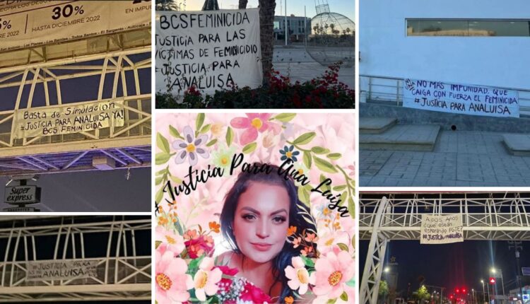 Mantas exigiendo justicia para María Lucía víctima de feminicidio.