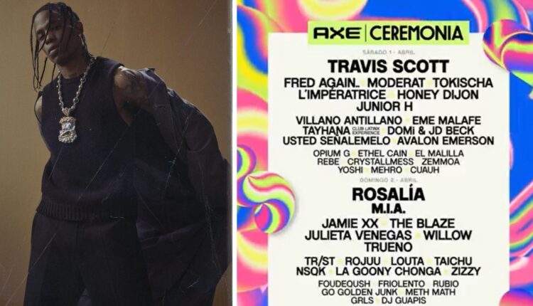 Tavis Scott y lineup de festival Axel Ceremonia 2023.