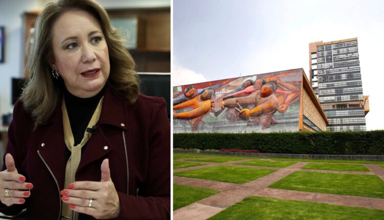 Yasmín Esquivel y campus de la Universidad Autónoma de México (UNAM).