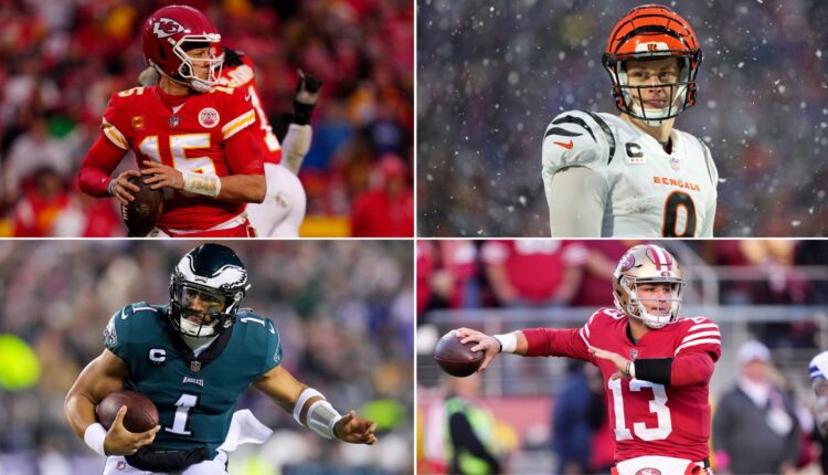 Patrick Mahomes, Joe Burrow, Jalen Hurts y Brock Purdy
