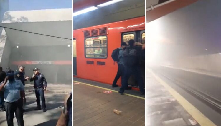 Línea 7 con humo en la estación del Metro, Barranca del Muerto
