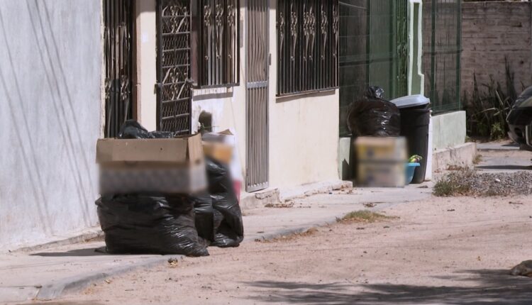 Bolsas llenas de basura afuera de una casa
