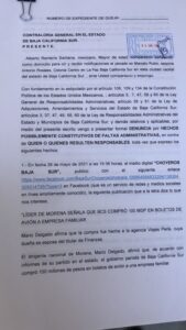 Oficio de denuncia contra Viajes Perla por corrupción