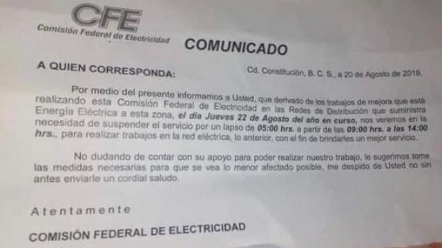 IMG-20190821-WA0133 CFE suspenderá por cinco horas servicio en domicilios notificados